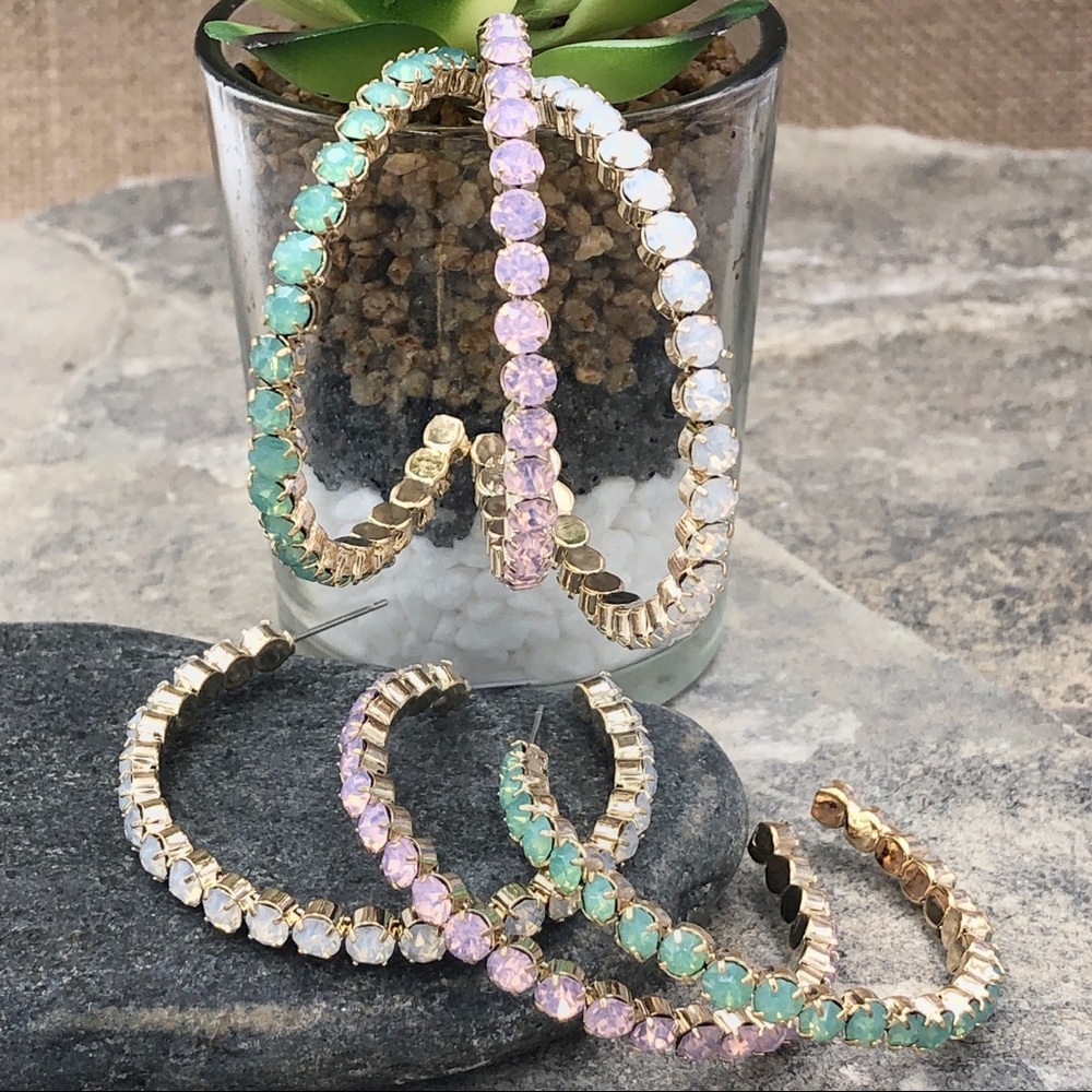 🌼 Single Row Rhinestone Hoop Earrings